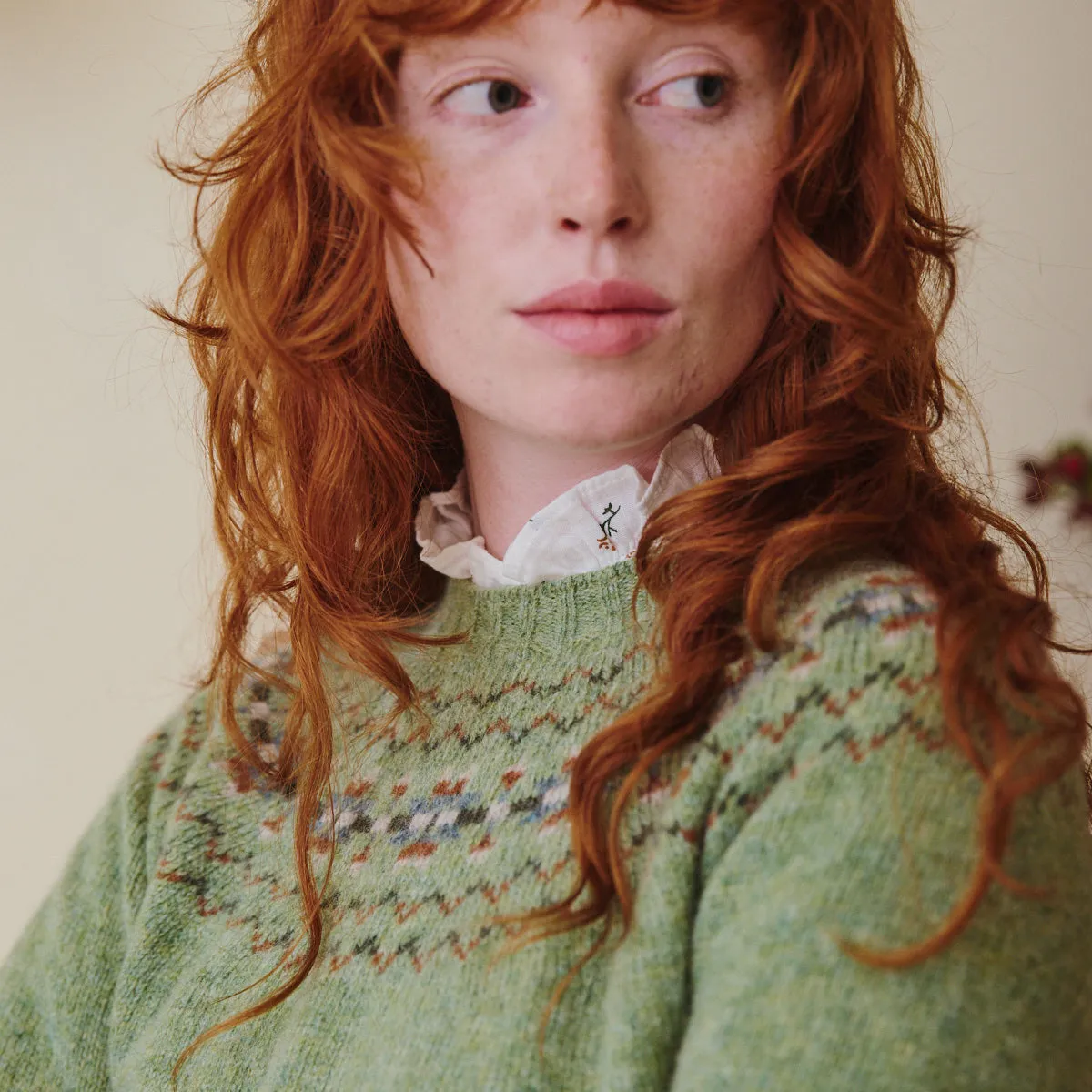 Fair Isle Crew Neck Jumper - Apple Green
