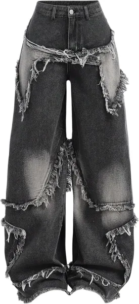 Floerns Girl's Distressed Jeans Baggy Wide Straight Leg Y2k Ripped Denim Pants