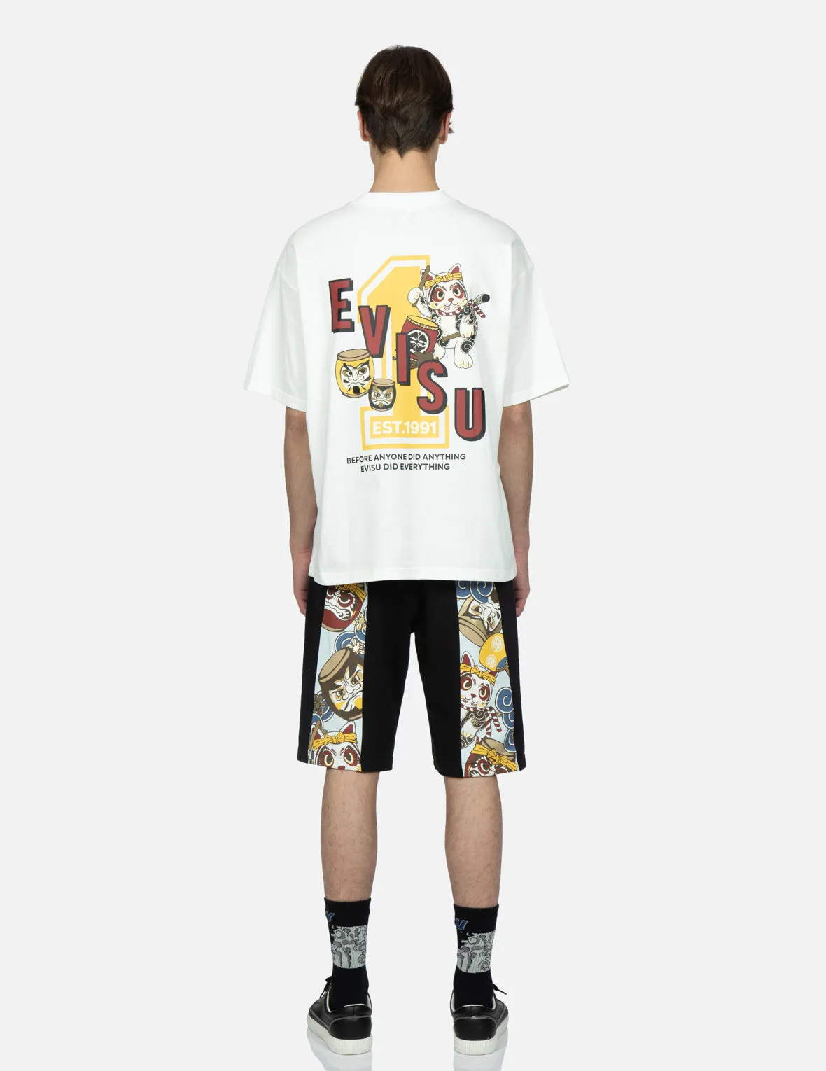 Fortune Cat with Taiko Daruma Print T-Shirt