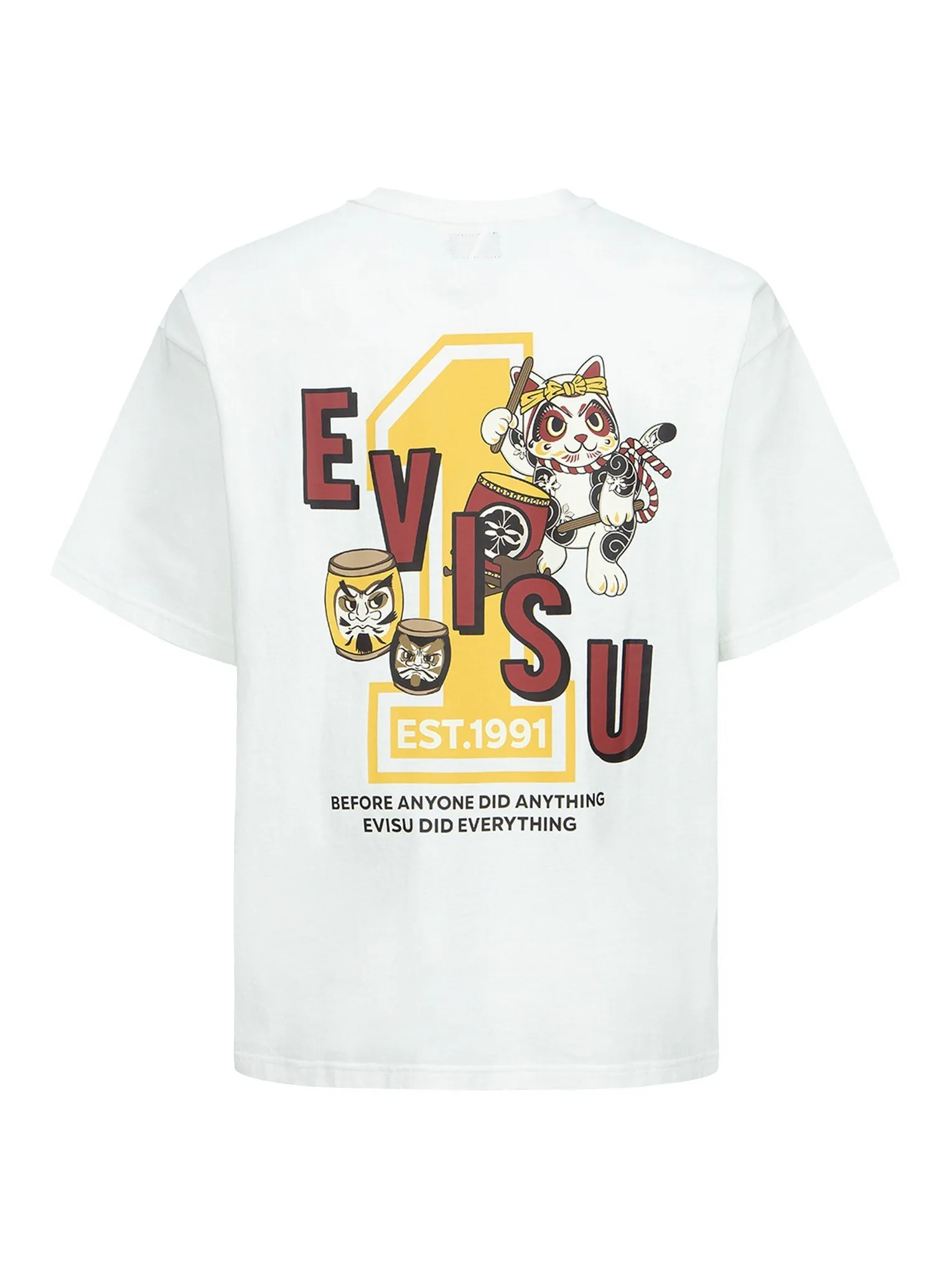 Fortune Cat with Taiko Daruma Print T-Shirt