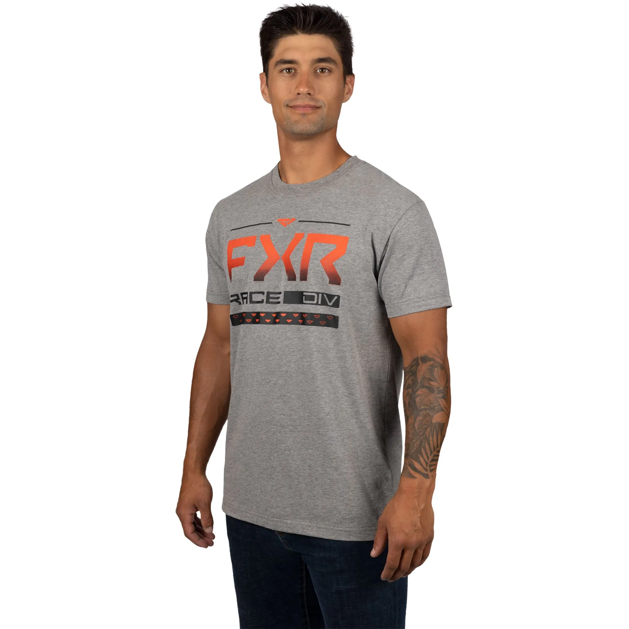 FXR  Mens Grey Heather Lava Race Division Premium T-Shirt Tee Short Sleeve Cotton
