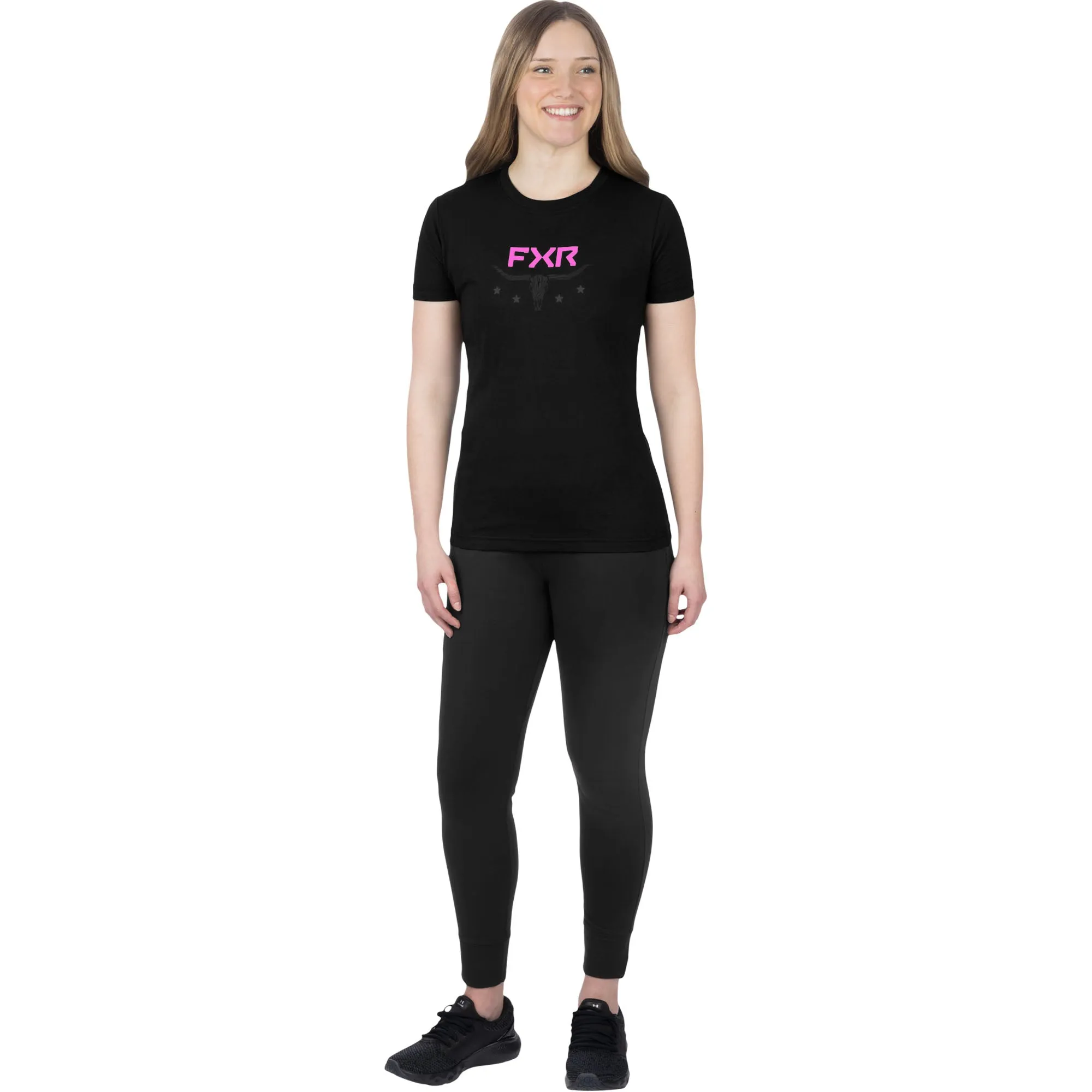 FXR  Womens Antler Premium T-Shirt Tee Crew Neck Short Sleeve Black E Pink-Razz