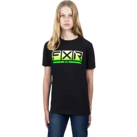 FXR  Youth Podium Premium T-Shirt Tee Short Sleeve Cotton Casual Black Glowstick