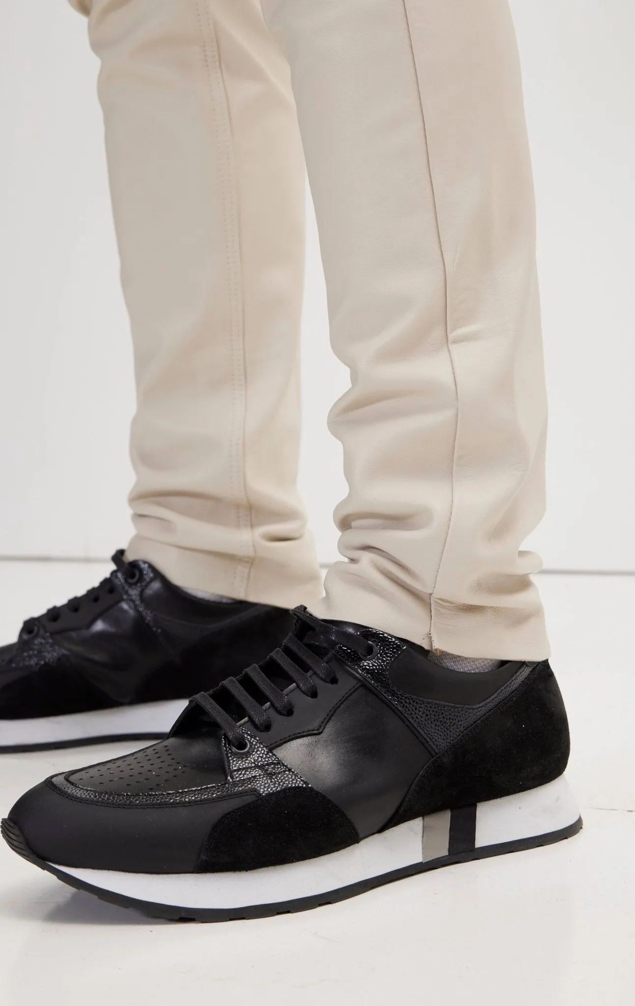 Genuine Lambskin Leather Pants - Beige