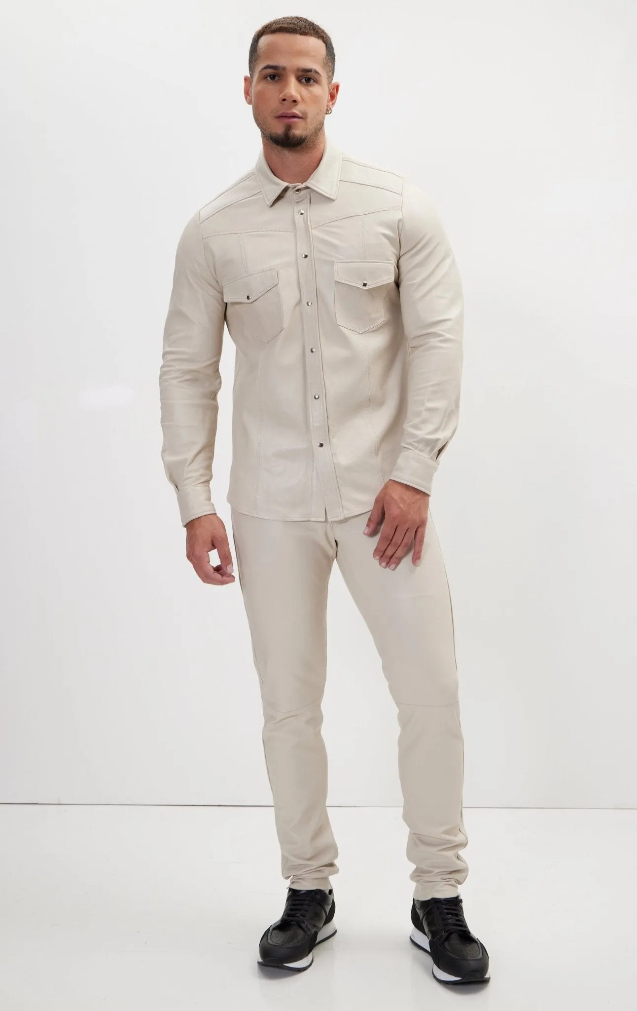 Genuine Lambskin Leather Pants - Beige
