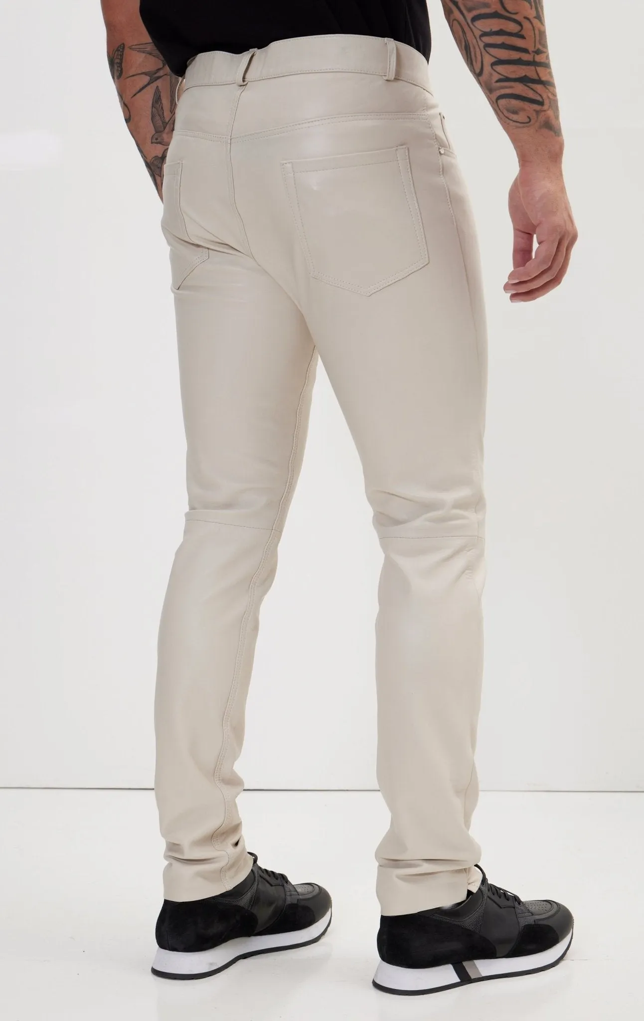 Genuine Lambskin Leather Pants - Beige