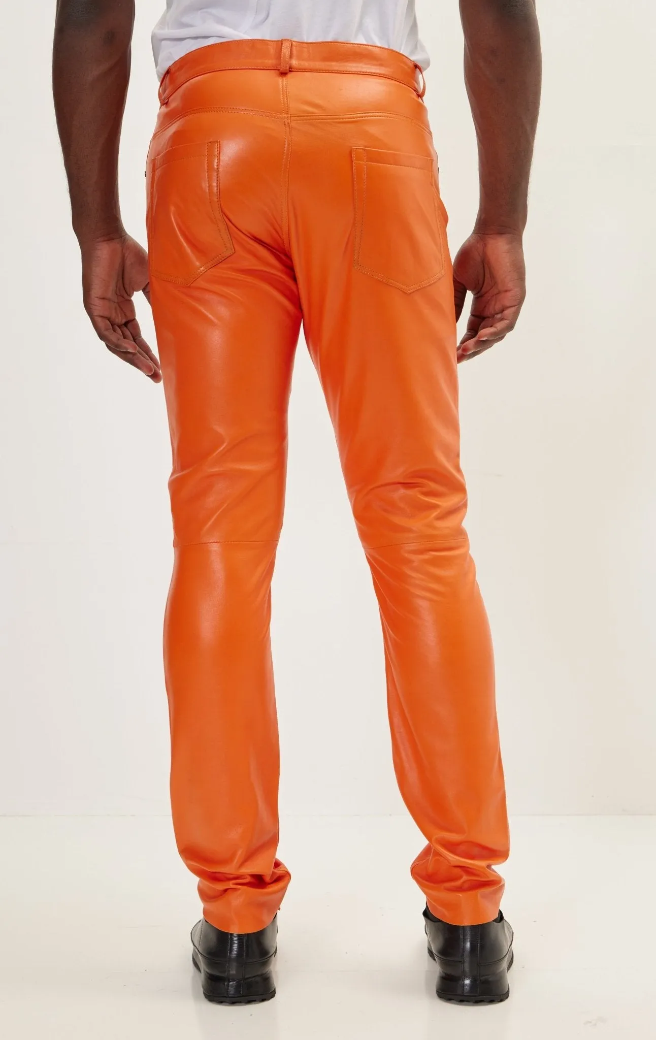 Genuine Lambskin Leather Pants - Orange