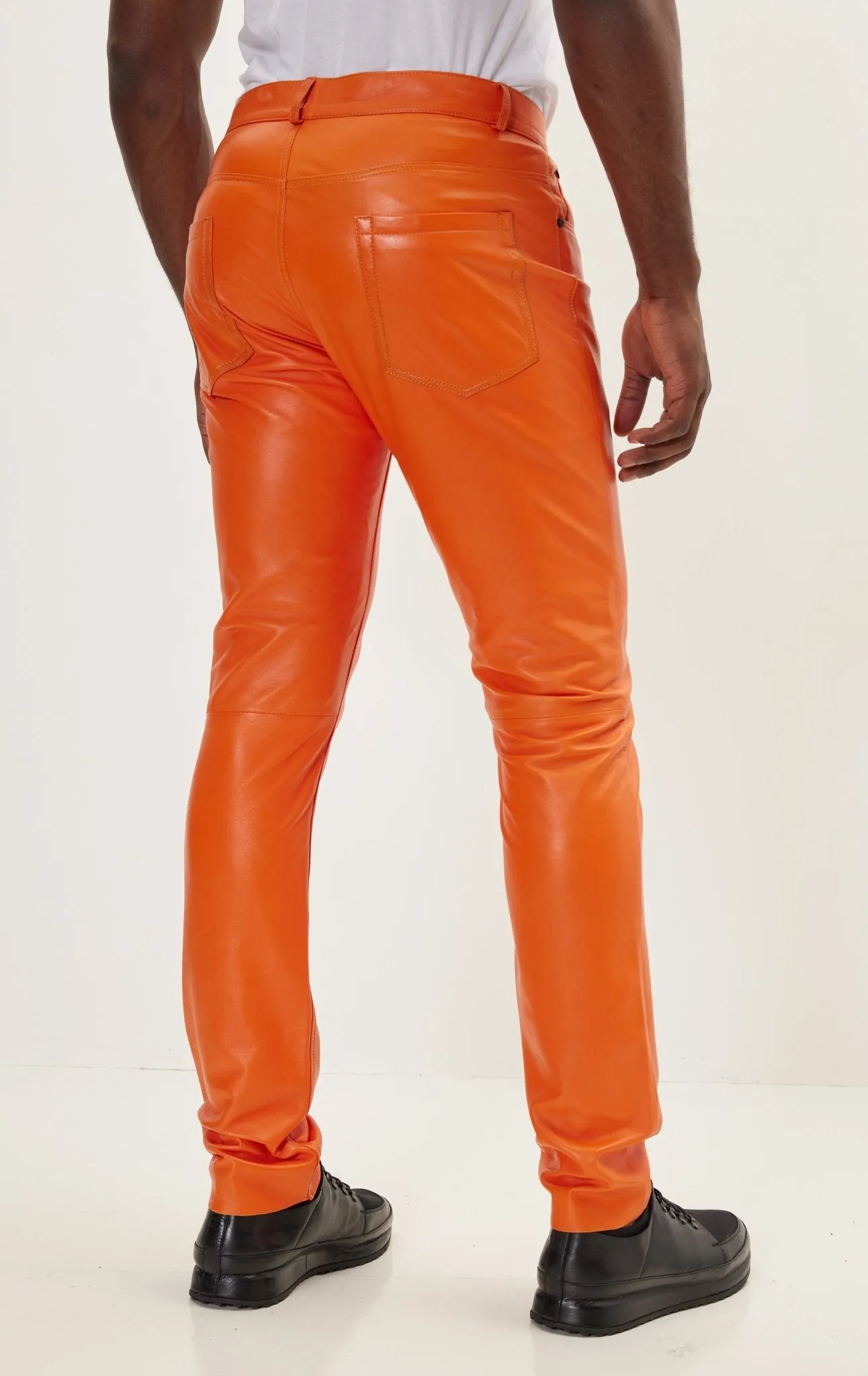 Genuine Lambskin Leather Pants - Orange