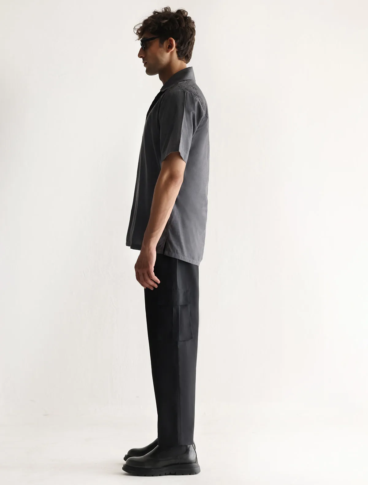 GRAY SELF EMBROIDERED HALF SLEEVE SHIRT