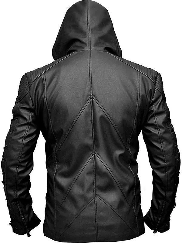Green Arrow Black Roy Harper Hood Leather Jacket