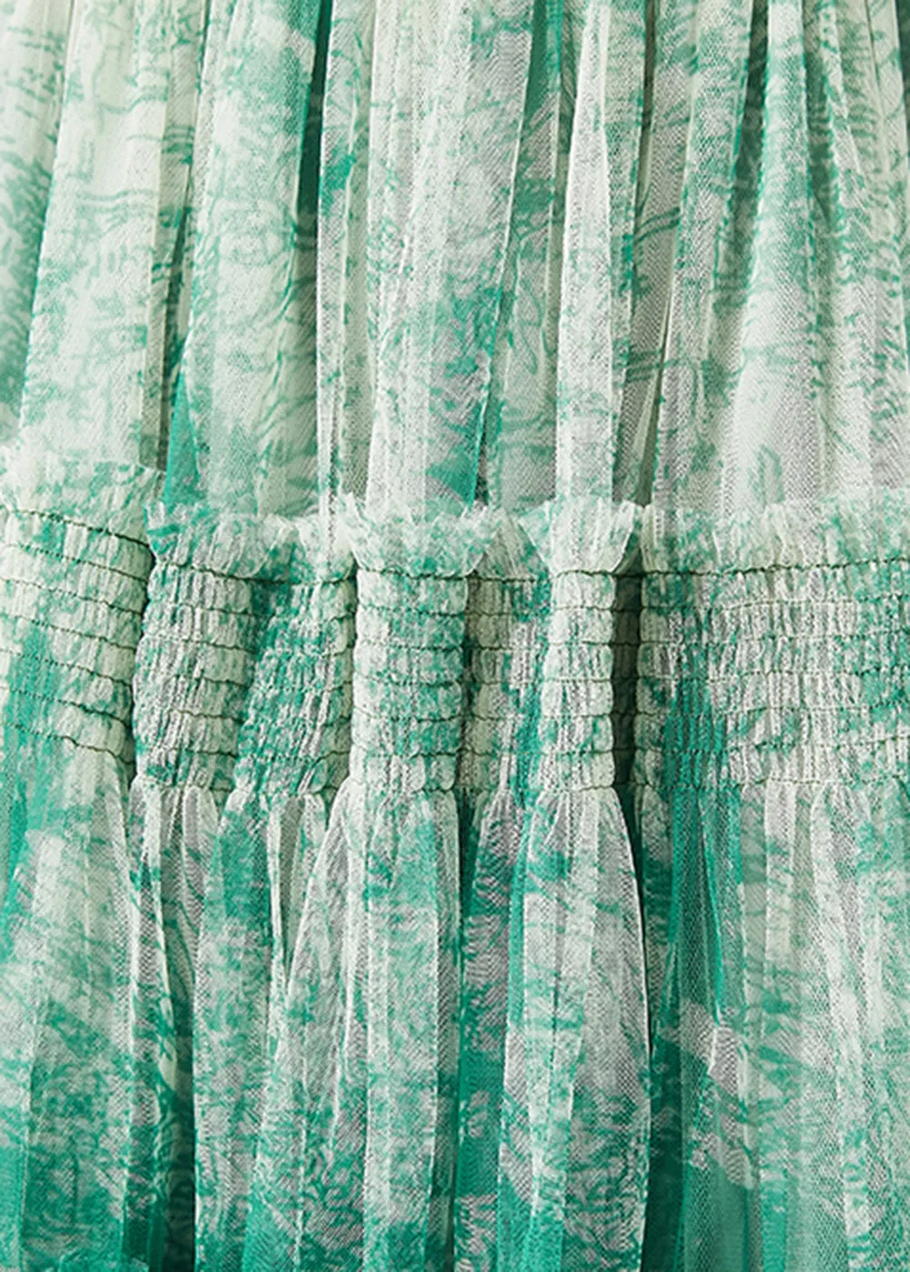 Green Patchwork Tulle Skirt Wrinkled Exra Large Hem Summer LY2426