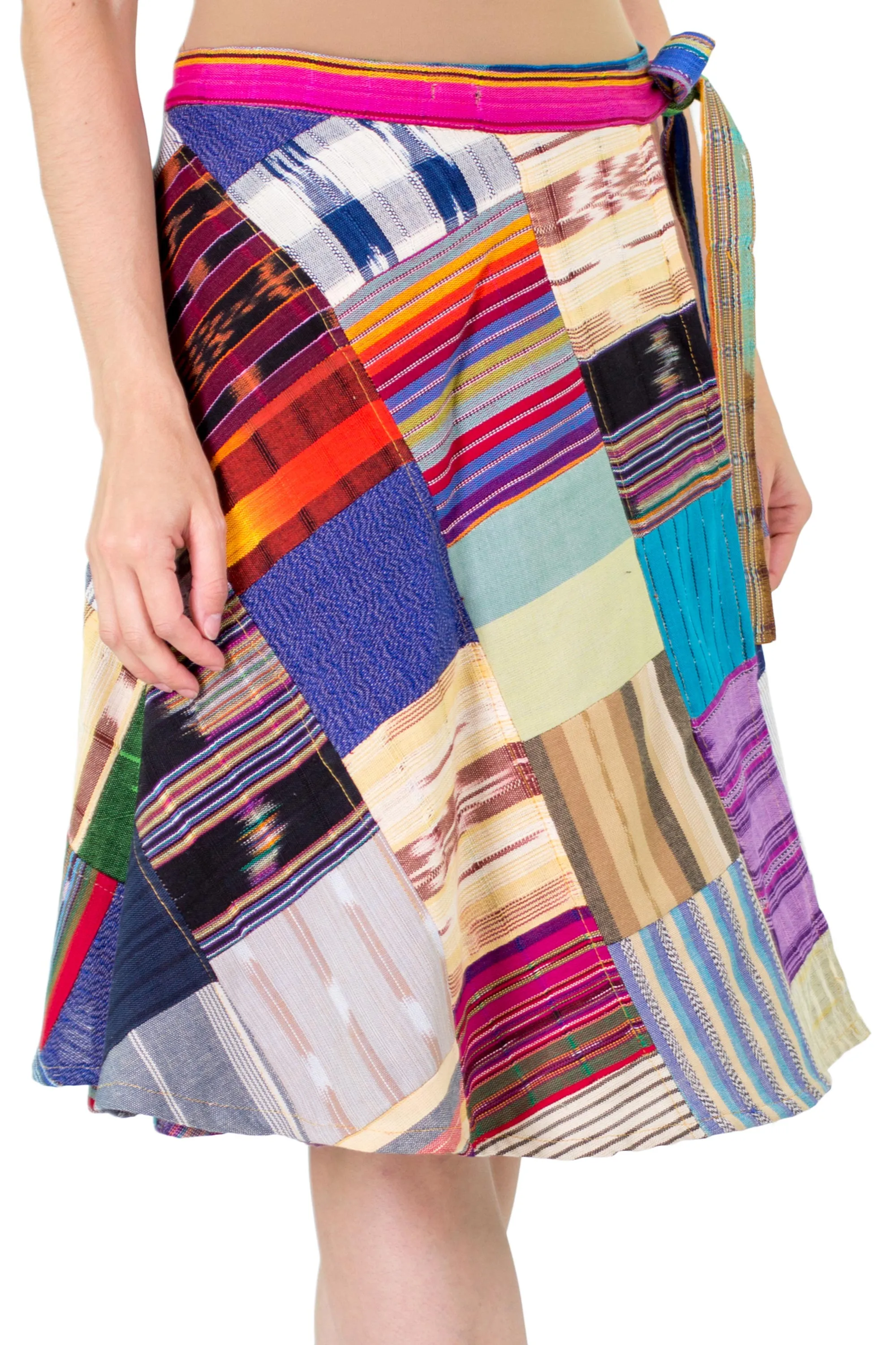 Handwoven Maya Patchwork Cotton Wrap Skirt - Maya Mix-up | NOVICA