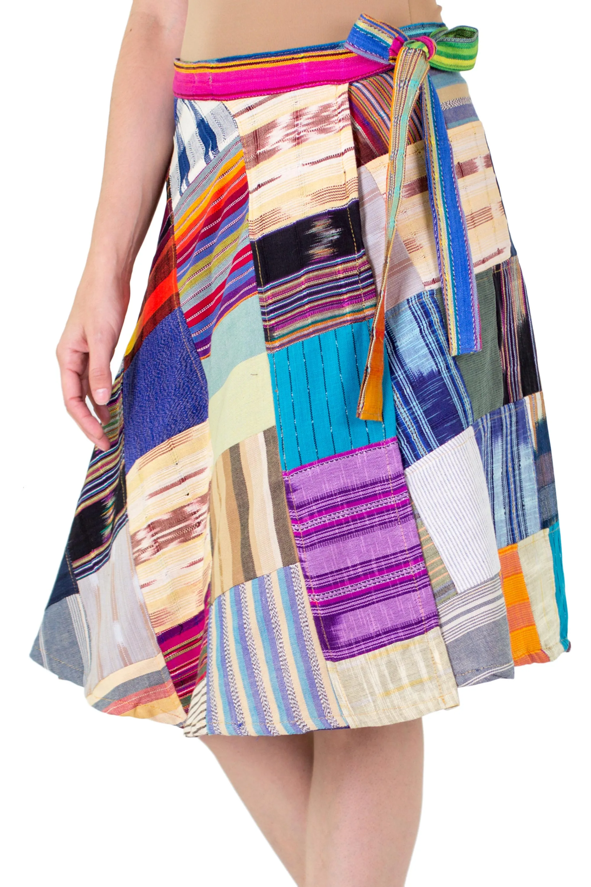 Handwoven Maya Patchwork Cotton Wrap Skirt - Maya Mix-up | NOVICA