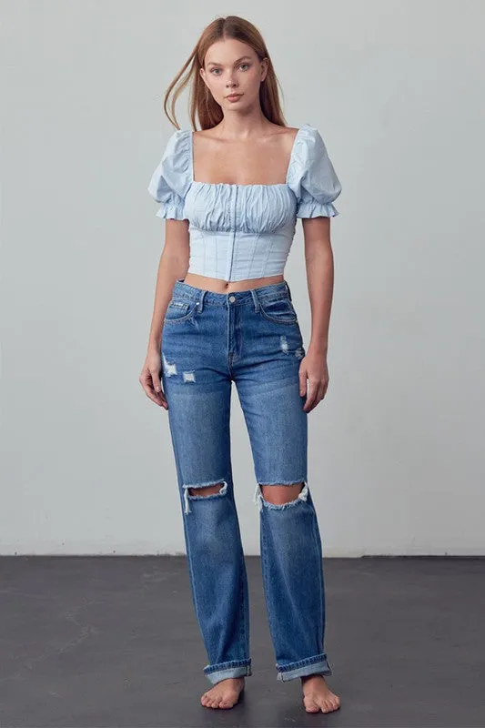 High Waist Ripped Straight Jeans