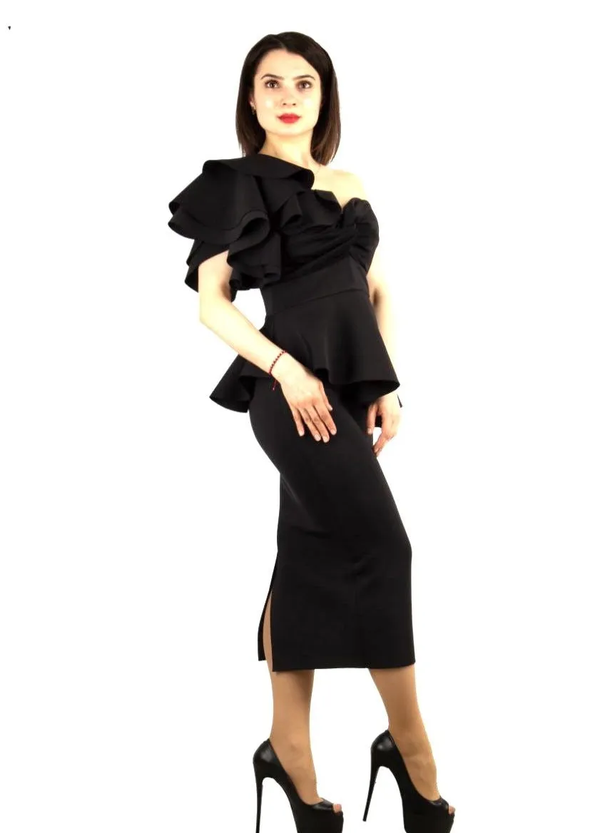 Jasmin Black One Shoulder Dress