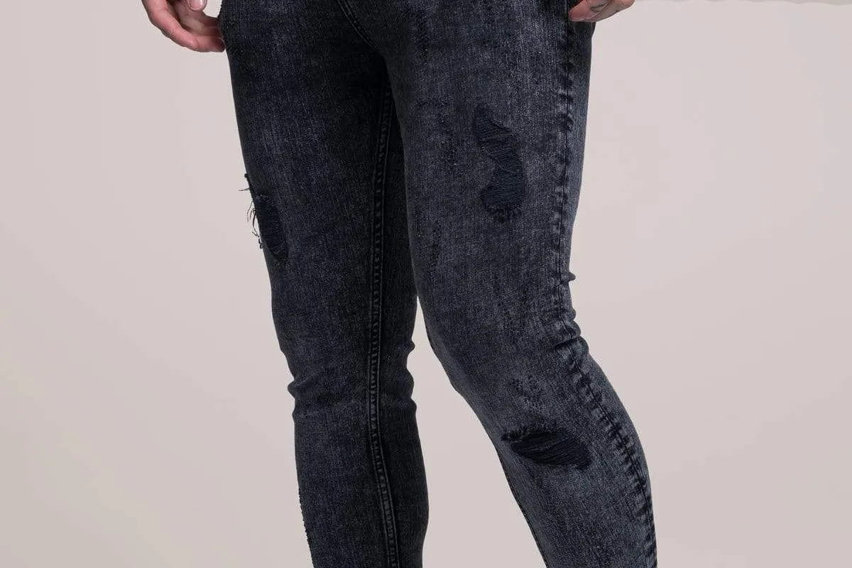Johnny Skinny Fit Stretch Distressed Men's Jeans - Grey