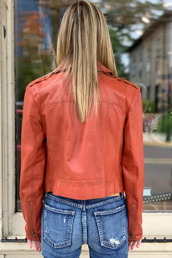 Josey Leather Moto Jacket - Habanero