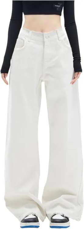 LONGBIDA Baggy Jeans for Women High Waisted Y2K Stretch Wide Leg Straight Jeans Casual Boyfriend Denim Pants