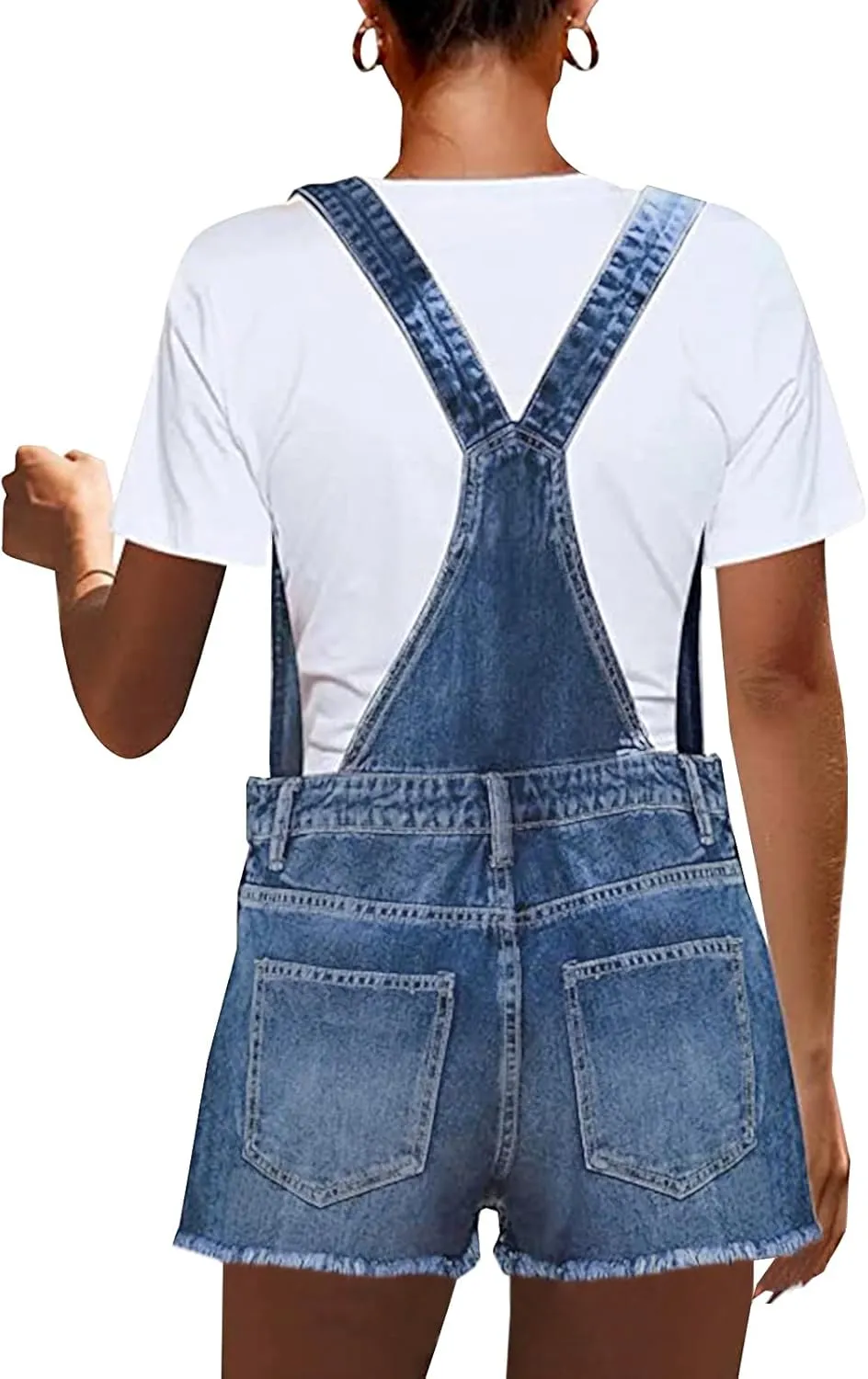 LONGYIDA Overall Shorts for Women Adjustable Straps Stretch Denim Bib Overalls Short Frayed Raw Hem Rompers