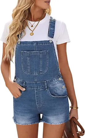 LONGYIDA Overall Shorts for Women Adjustable Straps Stretch Denim Bib Overalls Short Frayed Raw Hem Rompers