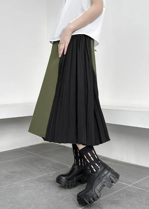 Loose Army Green Pockets Wrinkled Patchwork Cotton Pants Skirt Fall LY9375