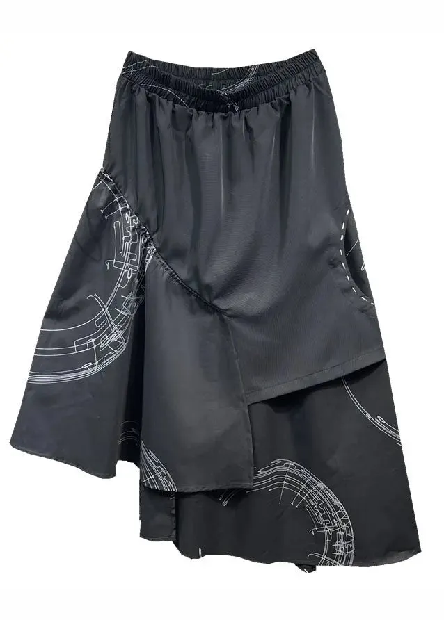 Loose Black Asymmetrical Patchwork Elastic Waist Maxi Skirt Fall ML0732