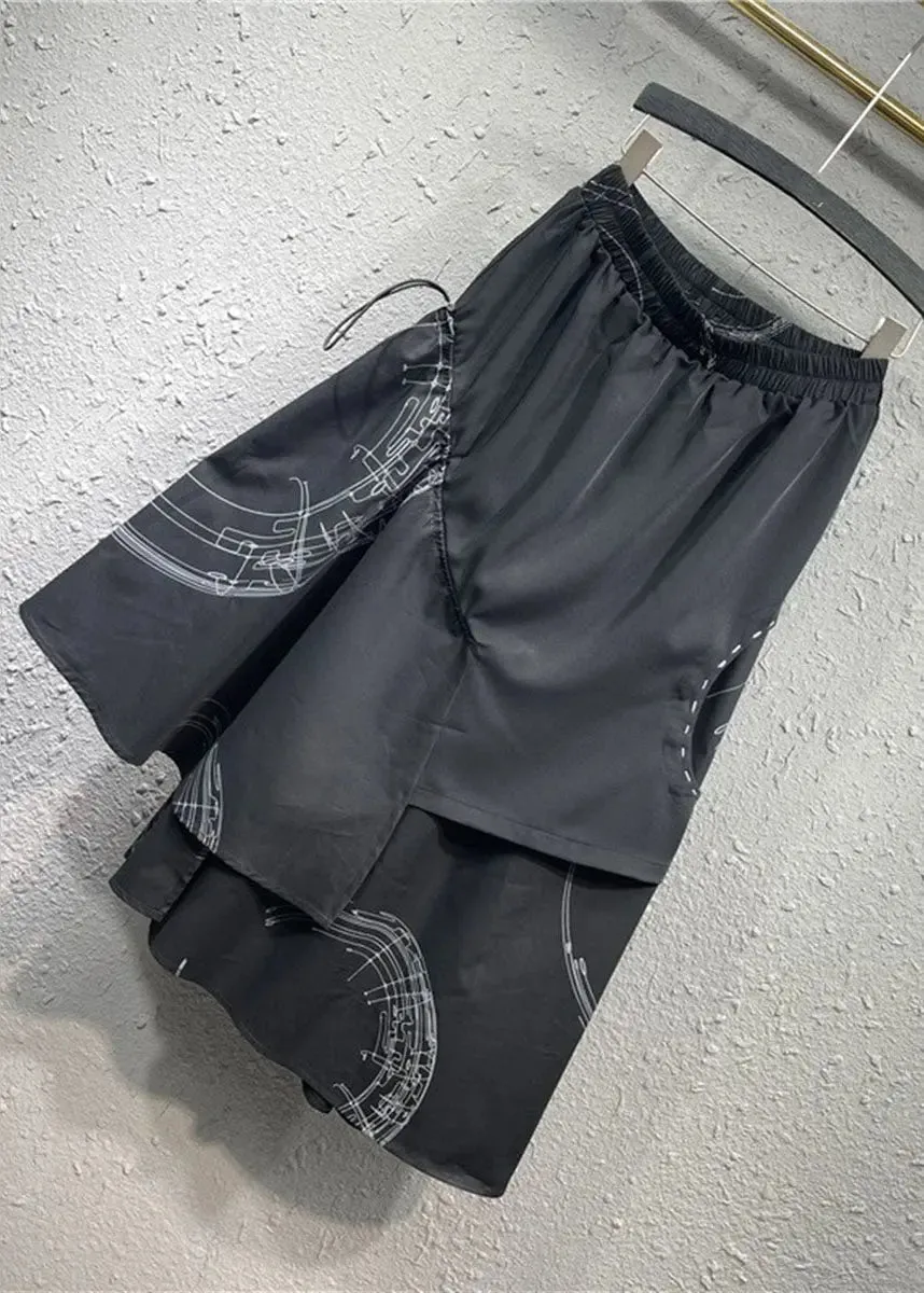 Loose Black Asymmetrical Patchwork Elastic Waist Maxi Skirt Fall ML0732