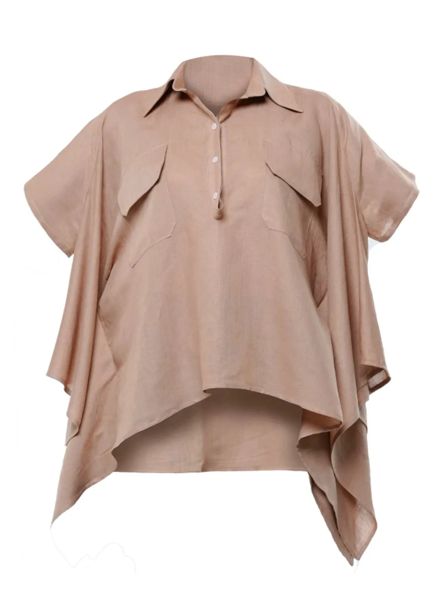 Loose Linen Shirt In Camel