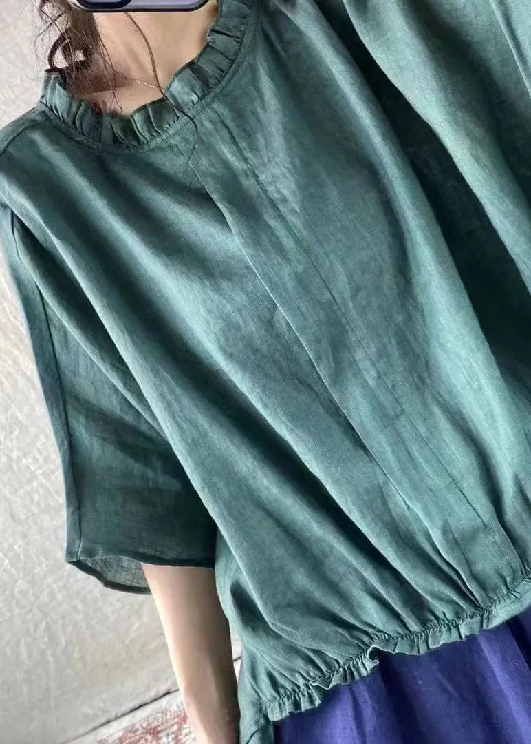 Loose Purple Ruffled Low High Design Cotton T Shirt Batwing Sleeve ML2333