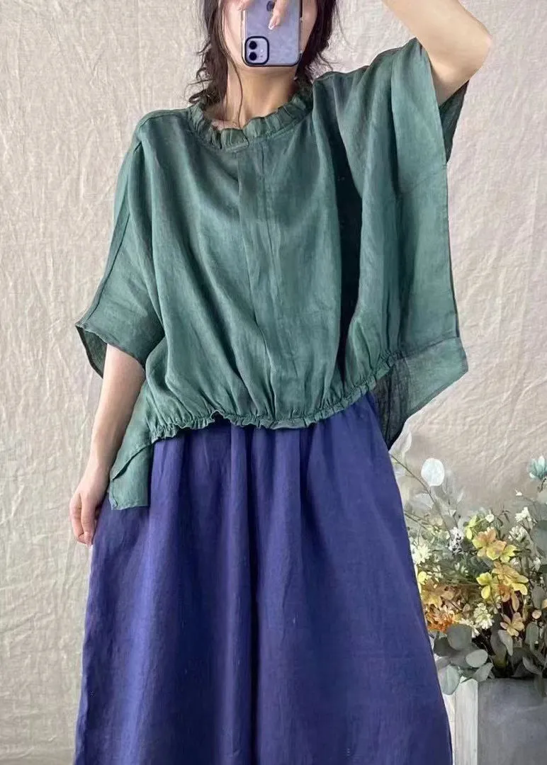 Loose Purple Ruffled Low High Design Cotton T Shirt Batwing Sleeve ML2333
