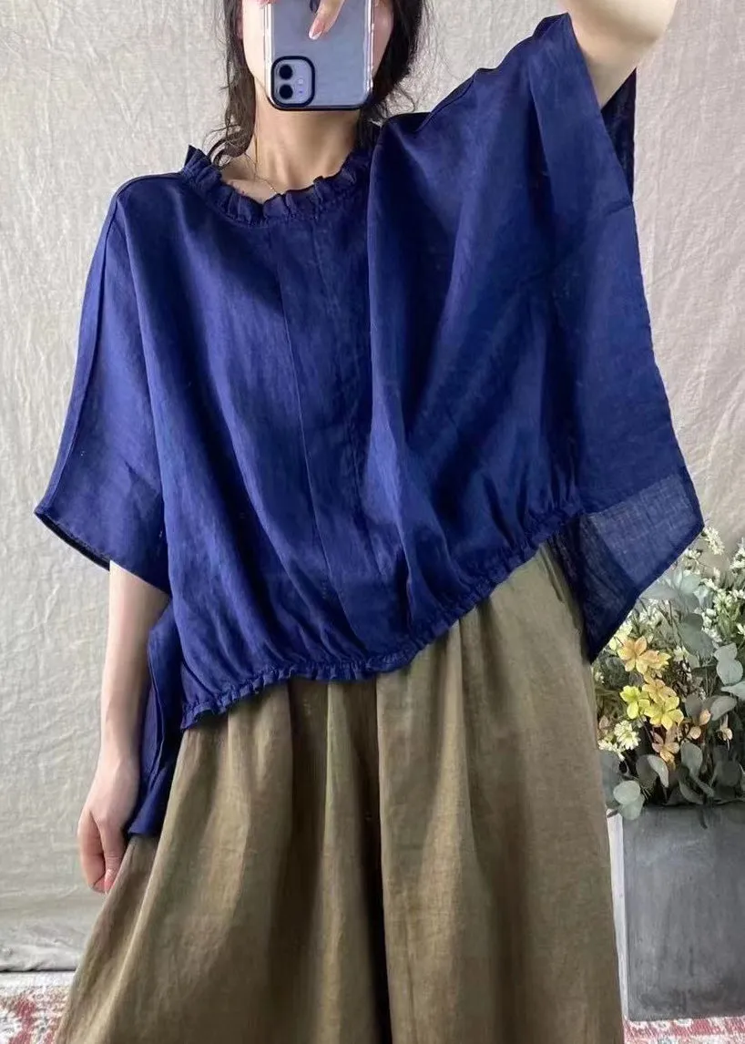 Loose Purple Ruffled Low High Design Cotton T Shirt Batwing Sleeve ML2333