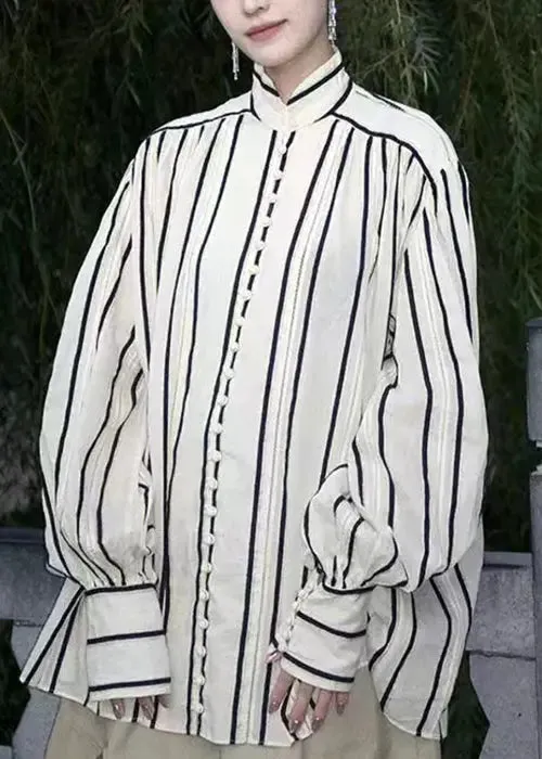 Loose Striped Button Patchwork Cotton Shirt Long Sleeve ML2939