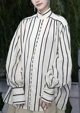 Loose Striped Button Patchwork Cotton Shirt Long Sleeve ML2939
