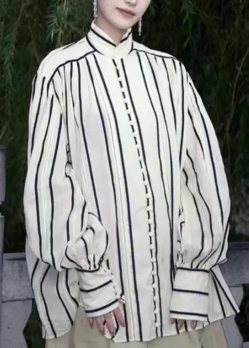 Loose Striped Button Patchwork Cotton Shirt Long Sleeve ML2939