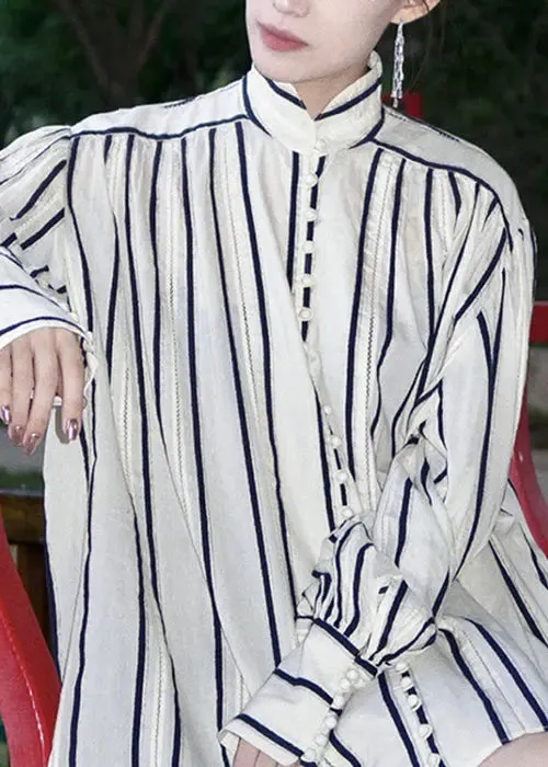 Loose Striped Button Patchwork Cotton Shirt Long Sleeve ML2939