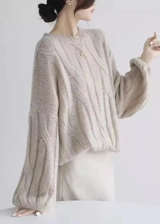 Loose White Hollow Out  Cozy Woolen Shirt Puff Sleeve ML3300