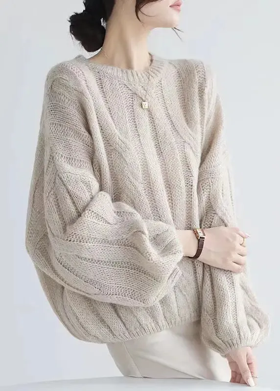 Loose White Hollow Out  Cozy Woolen Shirt Puff Sleeve ML3300