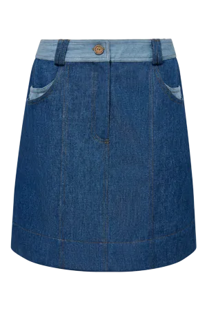 Margot Cotton Patchwork Skirt Blue