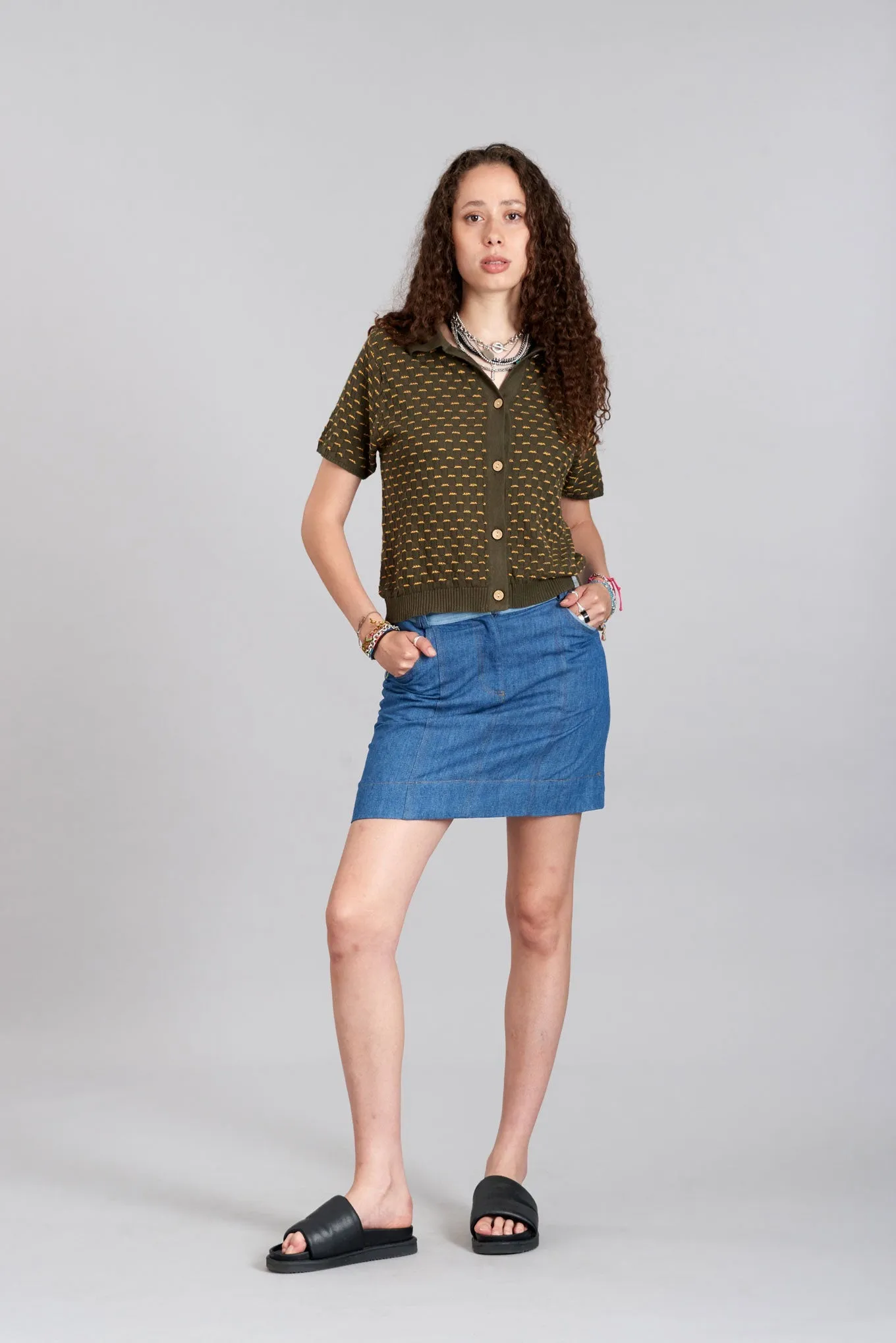 Margot Cotton Patchwork Skirt Blue