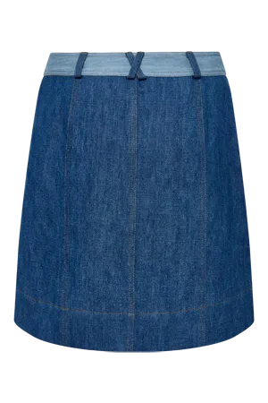 Margot Cotton Patchwork Skirt Blue