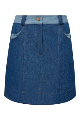 Margot Cotton Patchwork Skirt Blue