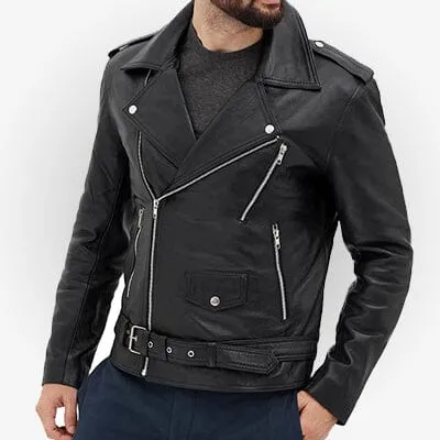 Men's Black Motorcycle Real Leather Jacket