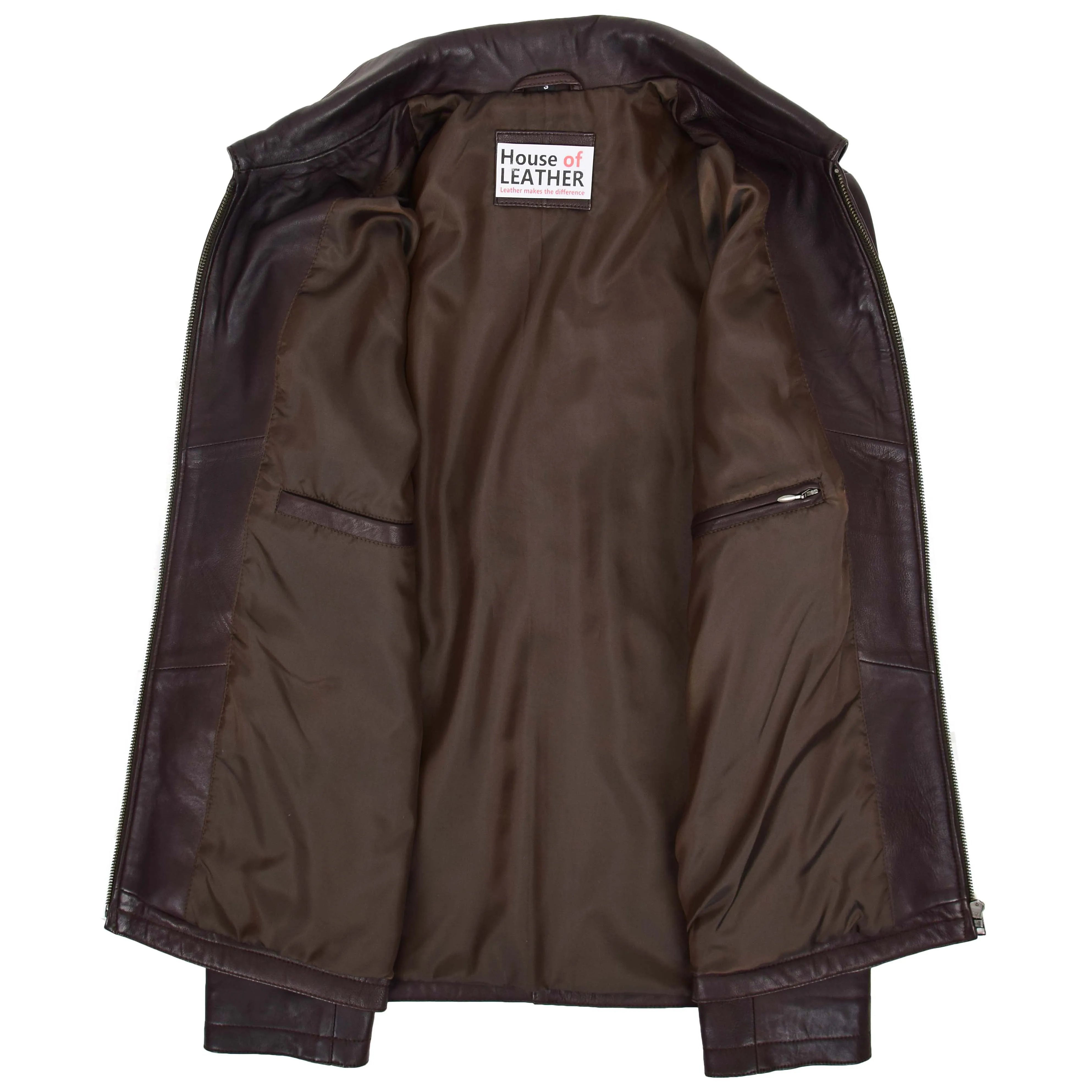 Mens Leather Zip Box Harrington Jacket James Brown