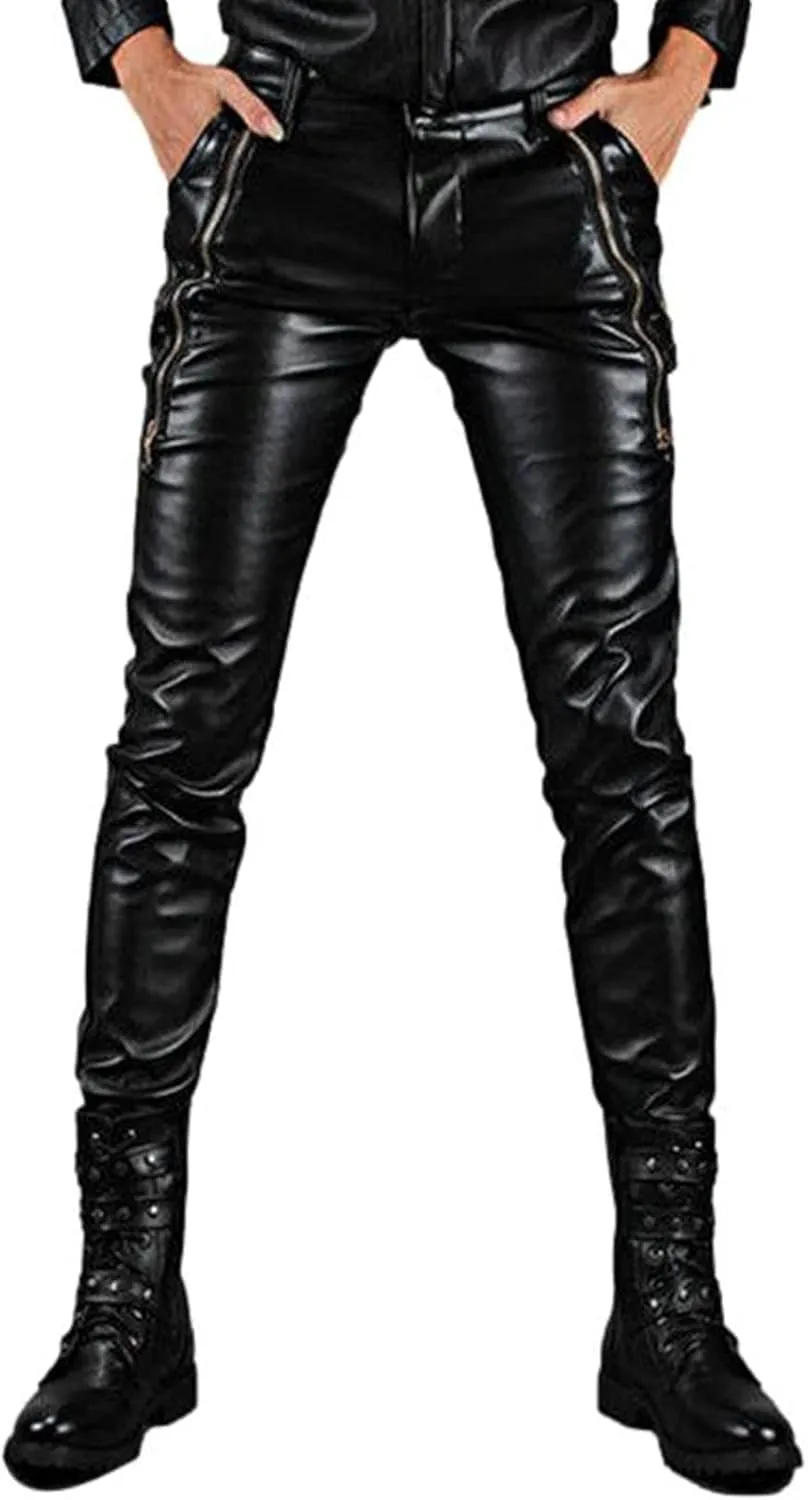 Men`s Rock Punk Hip Hop Faux Leather Motocycle Pants