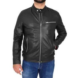 Mens Soft Leather Biker Jacket Brock Black