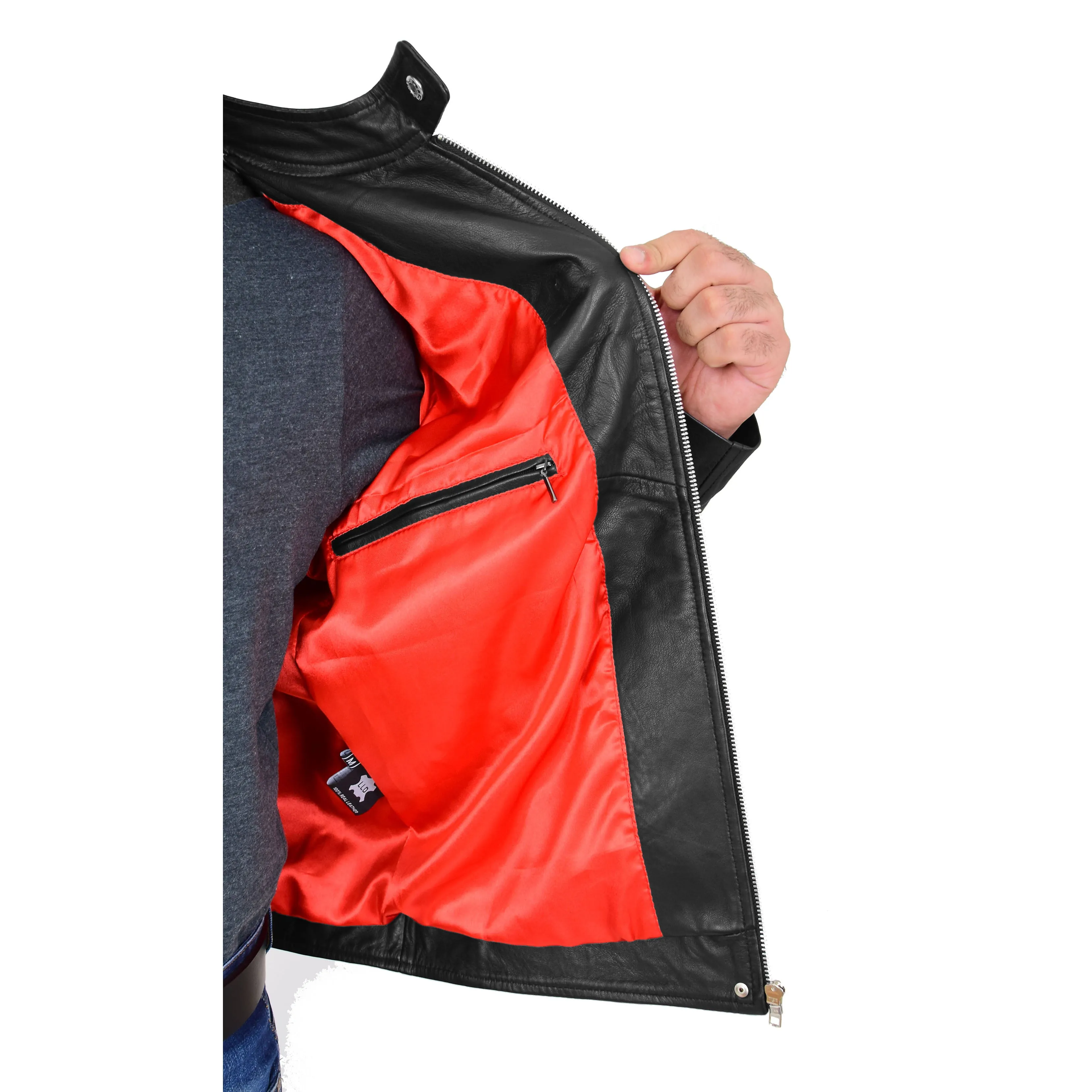 Mens Soft Leather Biker Jacket Brock Black