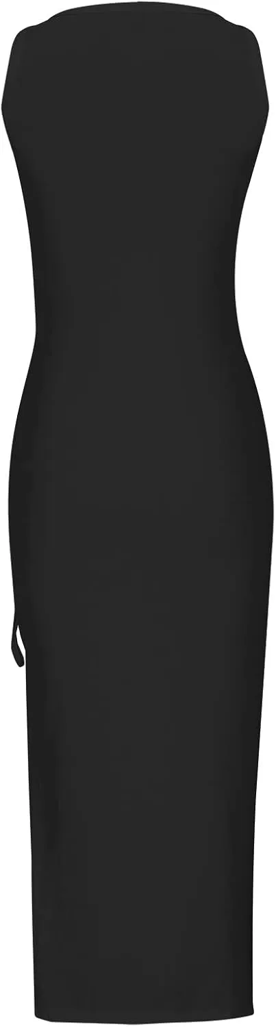NaRHbrg Women's Sleeveless Bodycon Maxi Dress with Side Slit Sexy Fitted Long Summer Dress for Casual Party Club