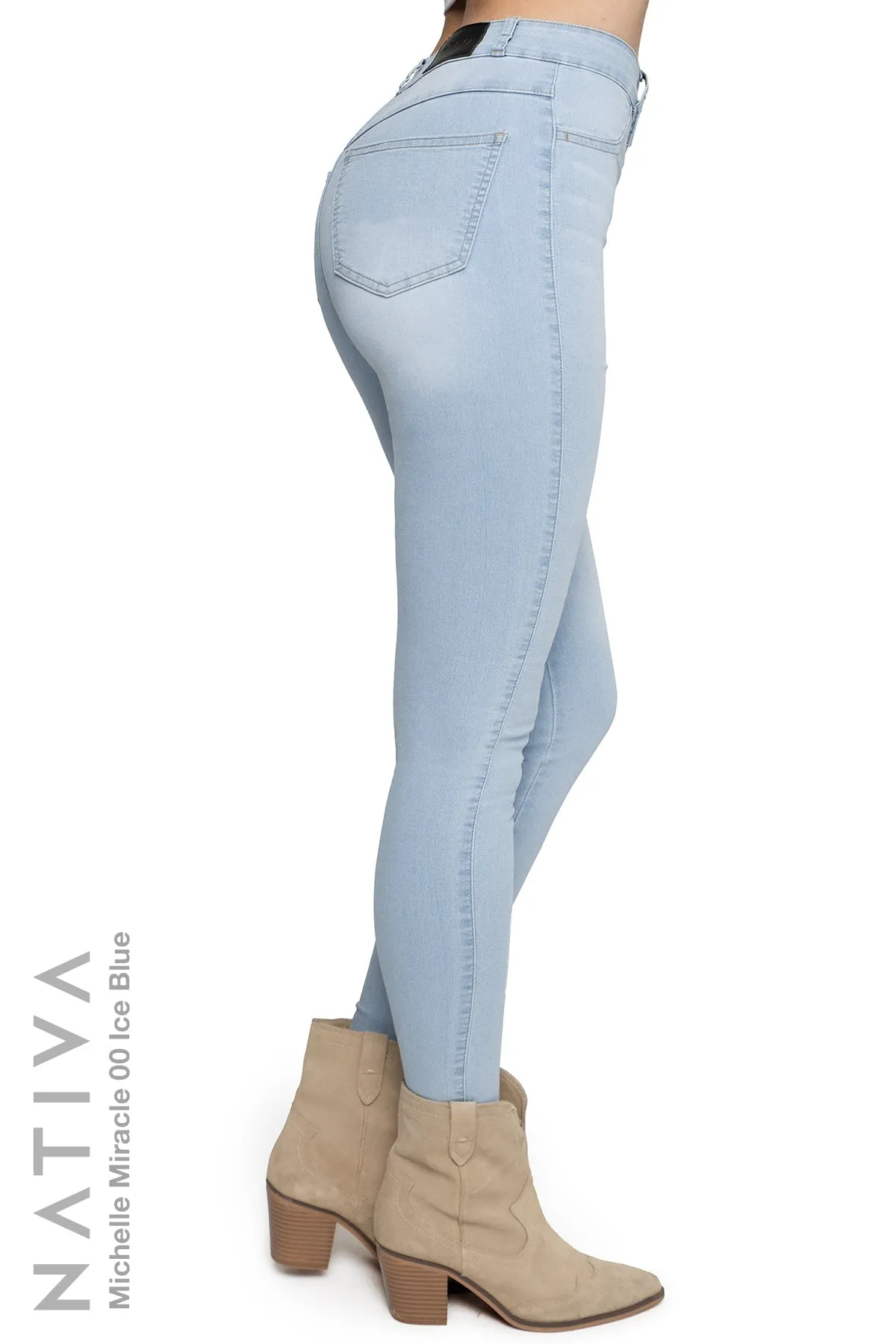 NATIVA, STRETCH JEANS. MICHELLE MIRACLE 00 ICE BLUE, High Shaping Capacity, Extreme Motion, Hi-Rise Super Skinny Jeans