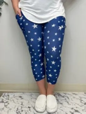 Navy Star Capri Leggings w/Pockets - #4049-4051