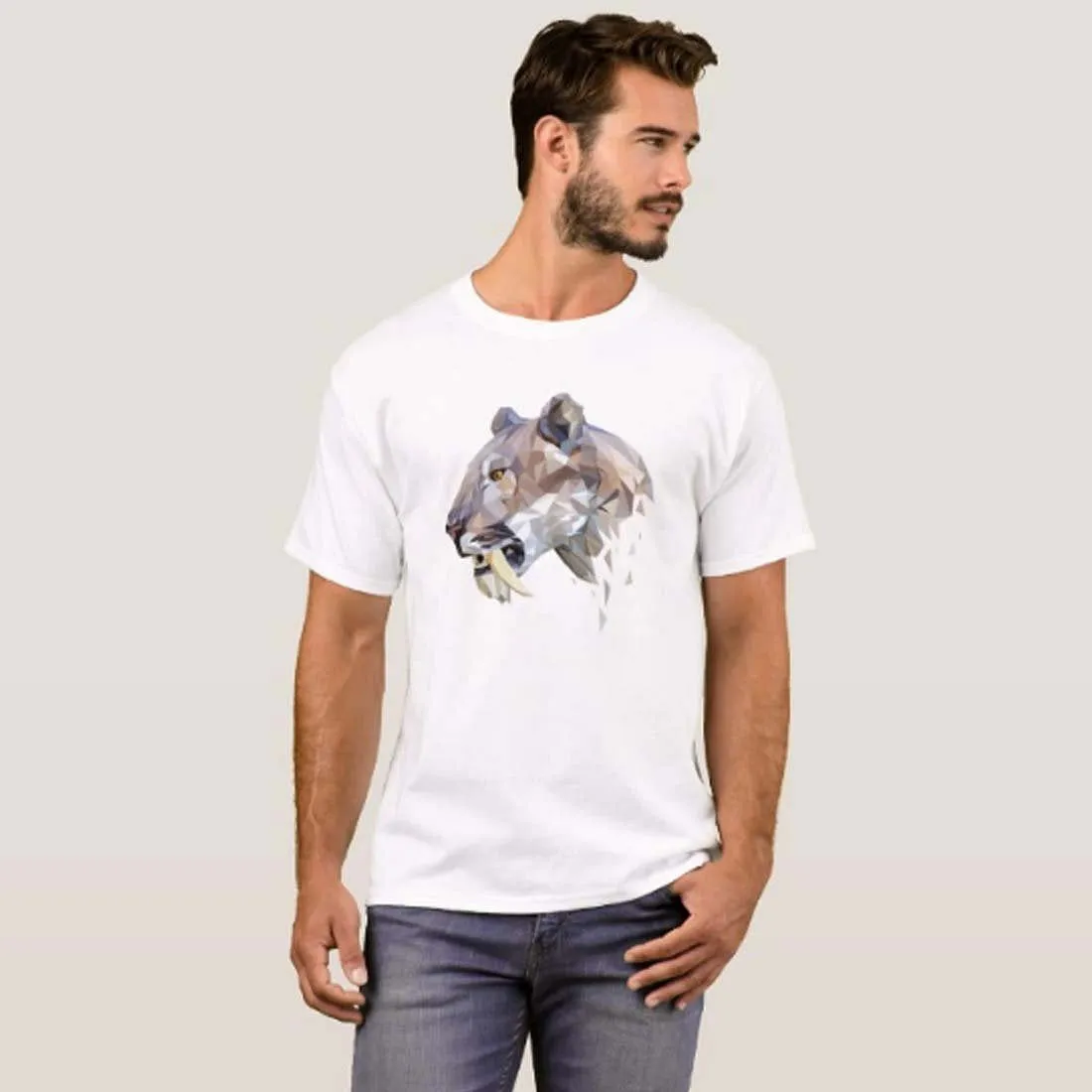 Nutcase Designer Round Neck Men's T-Shirt Wrinkle-Free Poly Cotton Tees - Sabertooth Tiger